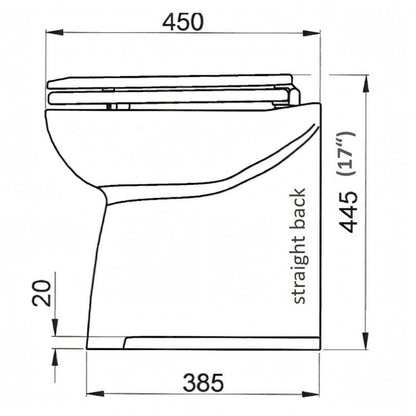 Disegno tecnico quotato del WC elettrico Jabsco Delux Flush con le misure di ingombro