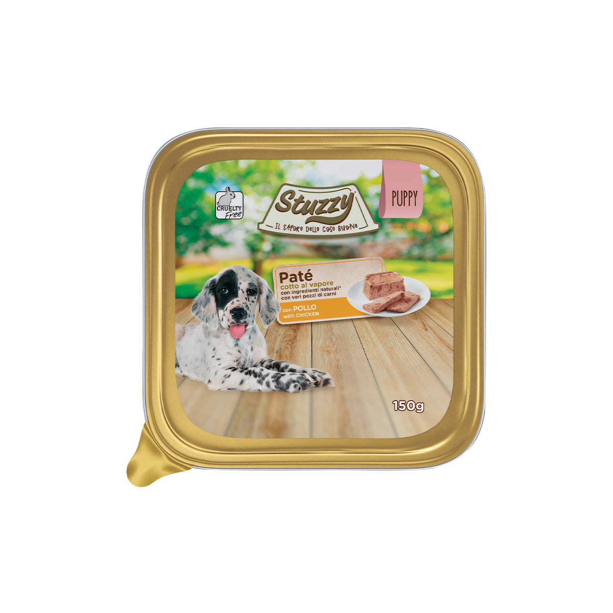 Paté classico Stuzzy per cani, vaschetta 150 g, cuccioli con pollo