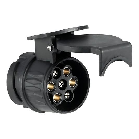 Adattatore carrello da 13 a 7 poli 12V in ABS nero con particolari in ottone cromato per rimorchi portabarche