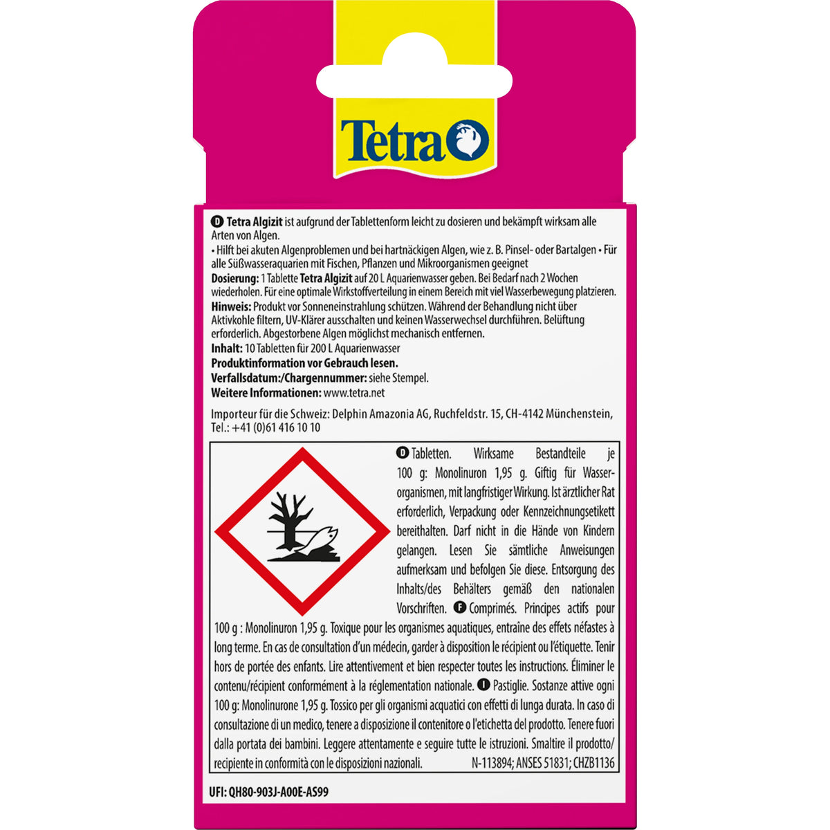 Tetra AlgiZit, retro confezione con istruzioni d'uso