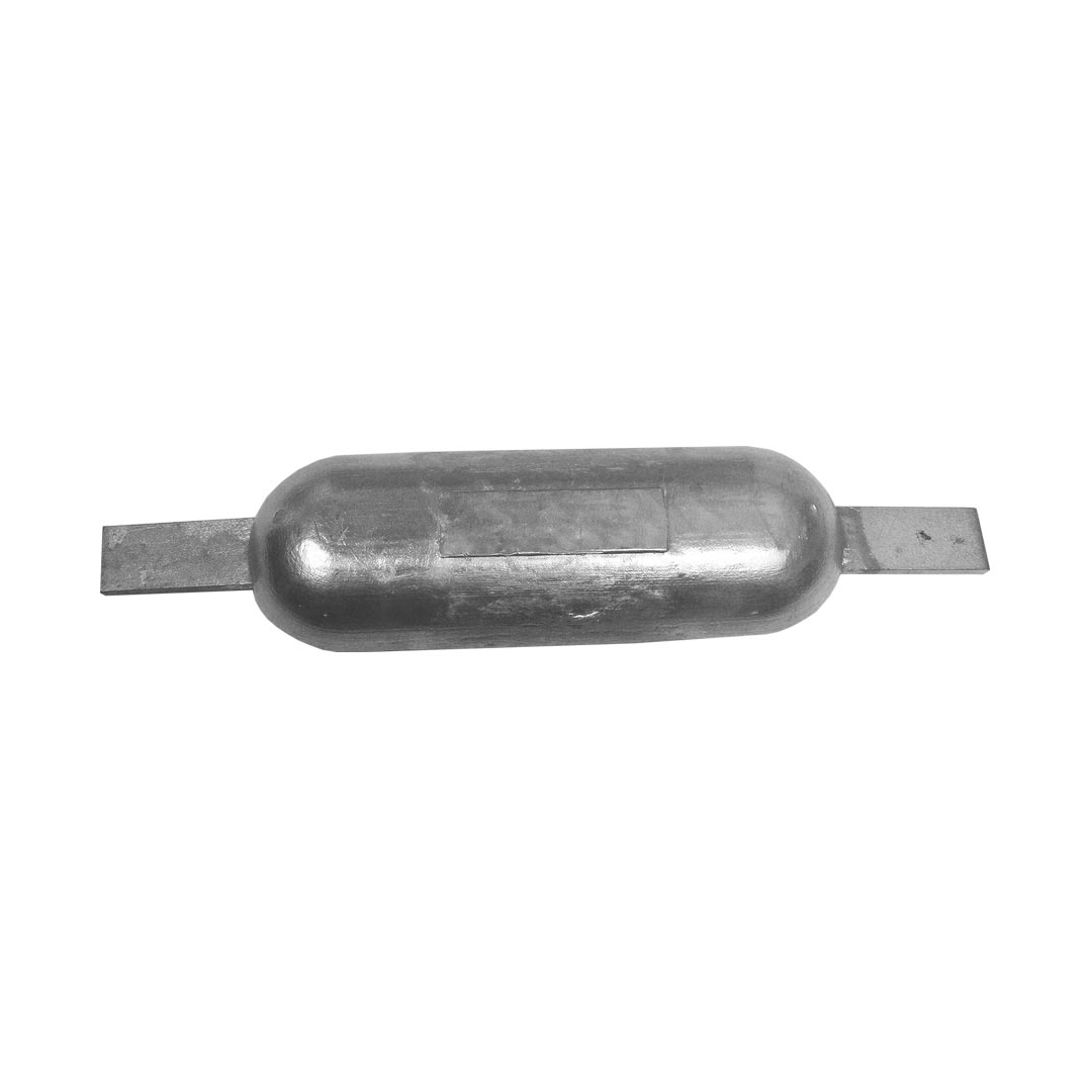 Anodo sacrificale rettangolare in zinco per scafo con piattine in acciaio per saldatura.