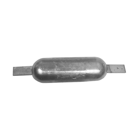 Anodo sacrificale rettangolare in zinco per scafo con piattine in acciaio per saldatura.
