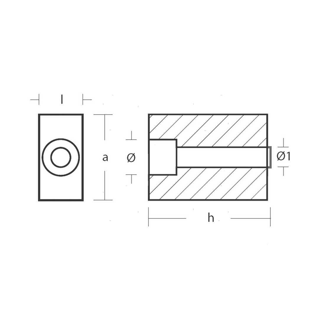 Anodo sacrificale a forma di cubo o blocchetto in alluminio per motori fuoribordo Johnson Evinrude V4 e V6.