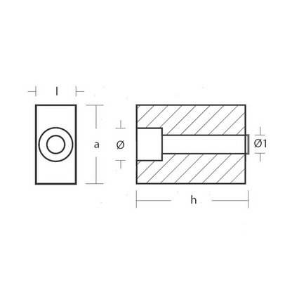 Anodo sacrificale a forma di cubo o blocchetto in alluminio per motori fuoribordo Johnson Evinrude V4 e V6.