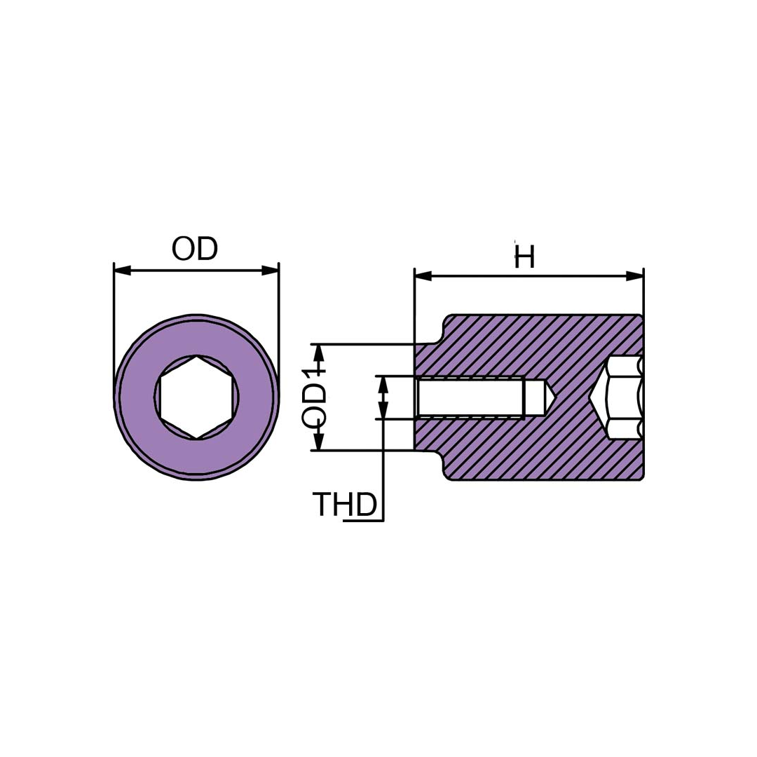 Anodo sacrificale interno a barrotto in alluminio per circuito raffreddamento motori fuoribordo Yamaha 4 tempi.