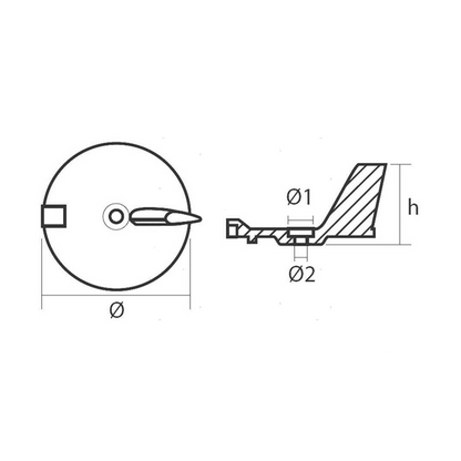 Anodo sacrificale a pinna (trim tab) in alluminio per motori fuoribordo Yamaha F25-F60, riferimento 67C-45371-00. misure