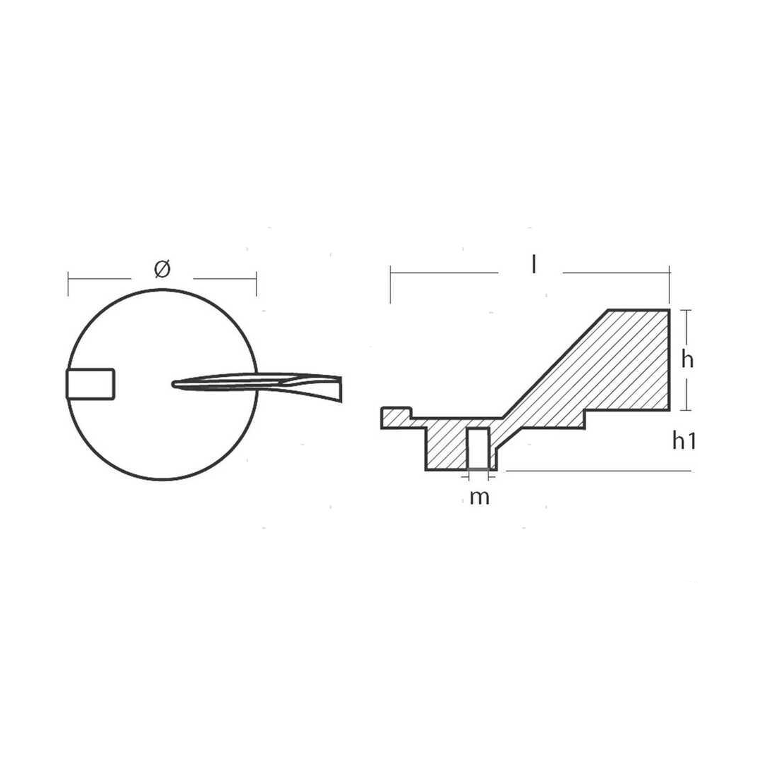 Anodo sacrificale a pinna (trim tab) in alluminio per motori fuoribordo Yamaha da 25 a 100 cavalli.