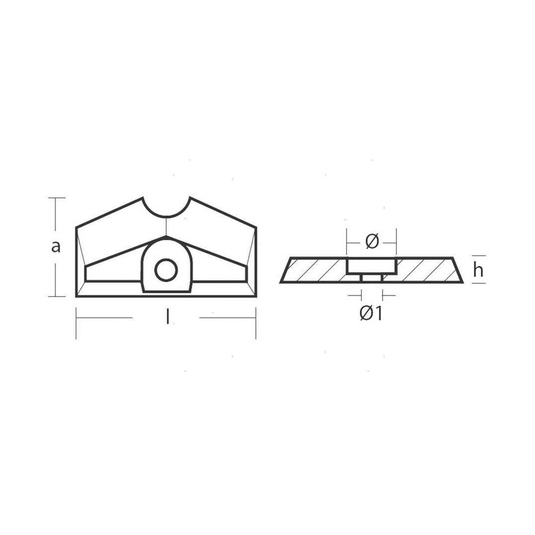 Anodo a placca rettangolare in alluminio per protezione piede piccoli motori fuoribordo Yamaha 2.5-6 cavalli.