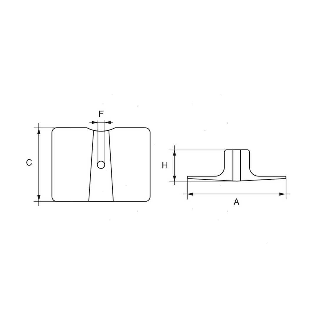 Anodo a placca rettangolare in alluminio per protezione piede motori fuoribordo Yamaha 9.9, 15, 25 e 30 cavalli.