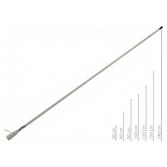 Antenna CB Glomex RA127 in vetroresina bianca alta 1,5 metri per comunicazioni nautiche.