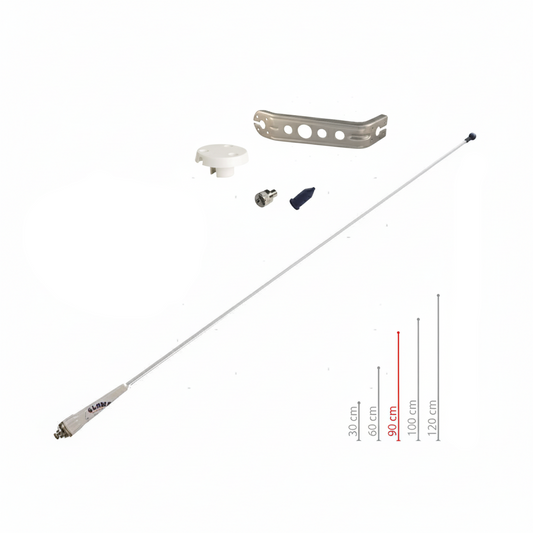 Antenna VHF Glomex RA109GRP in vetroresina bianca per testa d'albero barca a vela con staffa.