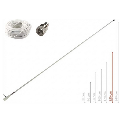 Antenna VHF Glomex RA112 bianca in vetroresina specifica per barche a motore completa di cavo.