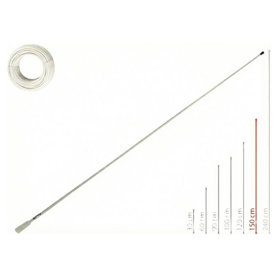 Antenna VHF nautica Glomex RA400 bianca in vetroresina alta 1,5 metri completa di cavo.
