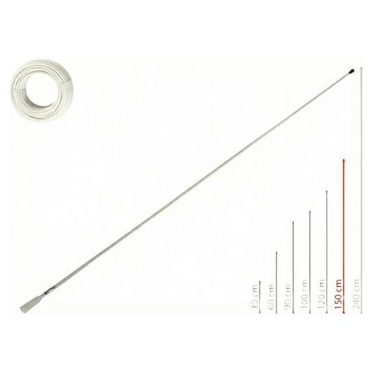Antenna VHF nautica Glomex RA400 bianca in vetroresina alta 1,5 metri completa di cavo.