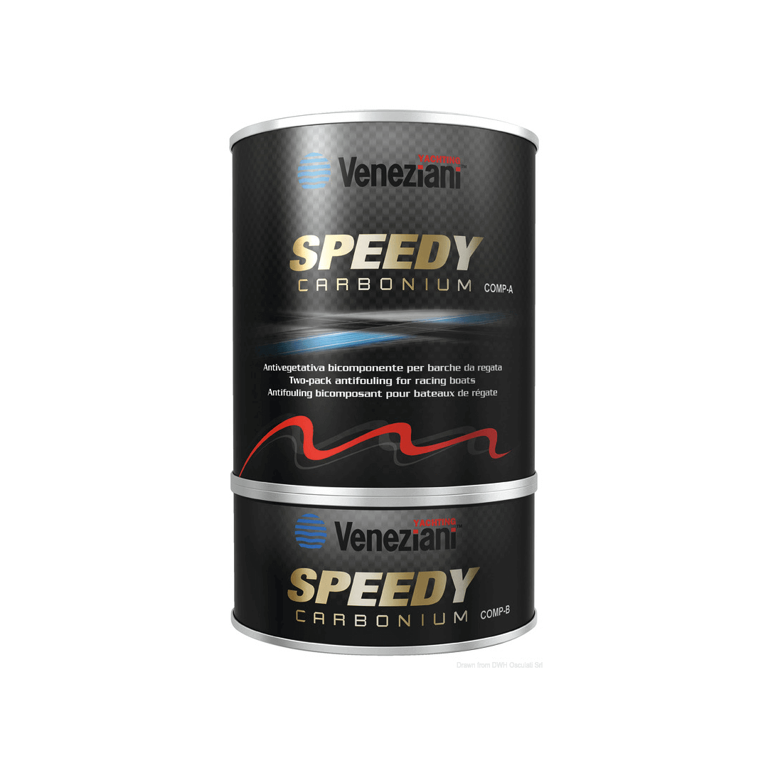 Antivegetativa bicomponente al carbonio Speedy Carbonium per barche da regata e scafi veloci.