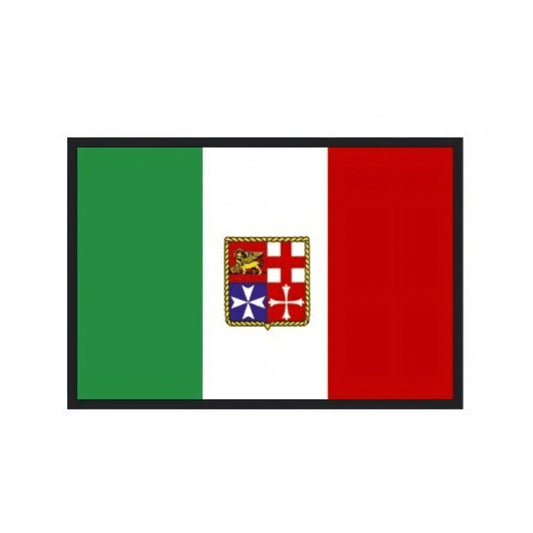 Bandiera Italia della Marina Mercantile Osculati in poliestere, tricolore verde bianco rosso con lo stemma delle quattro Repubbliche Marinare al centro.