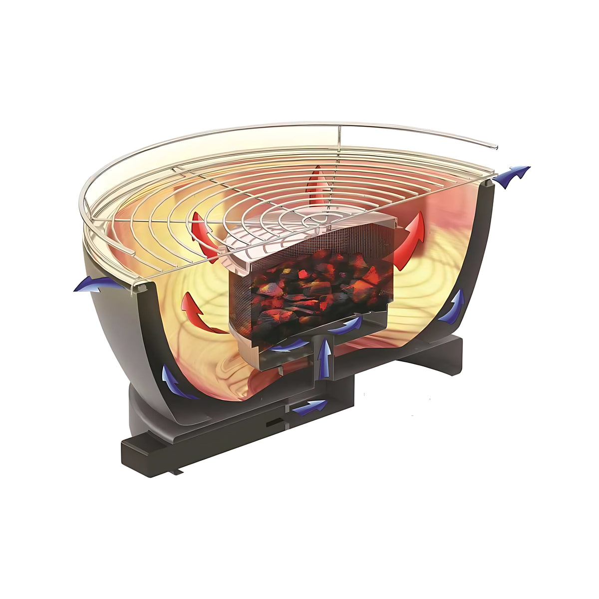 Sezione interna barbecue Feuerdesign con sistema di ventilazione forzata a carbonella