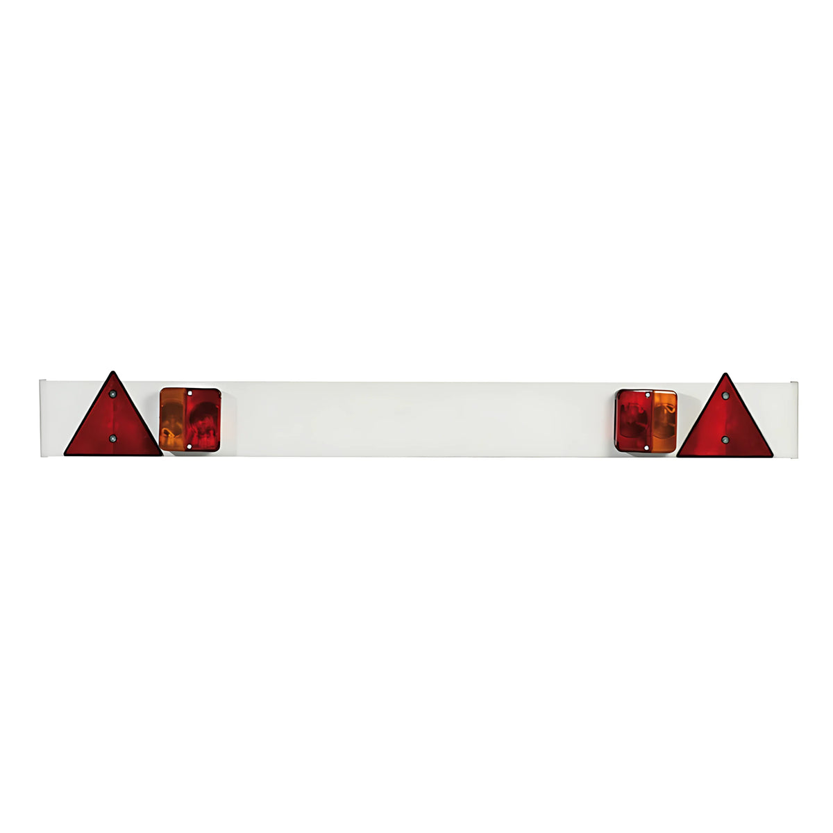 Barra posteriore in plastica con luci 120 cm 12V kit completo con fanali spina 7 poli e triangoli riflettenti per carrelli portabarche