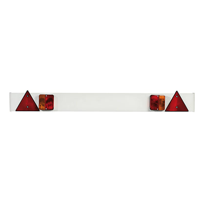 Barra posteriore in plastica con luci 120 cm 12V kit completo con fanali spina 7 poli e triangoli riflettenti per carrelli portabarche
