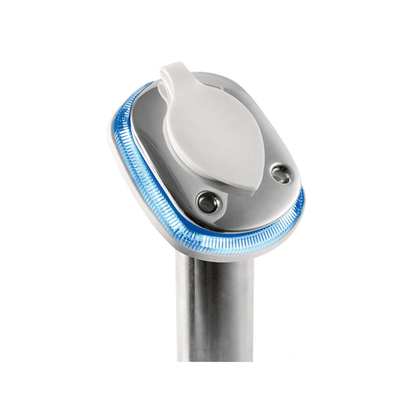 Base LED per supporto portacanne a incasso in acciaio inox con anello luminoso blu e cover bianca