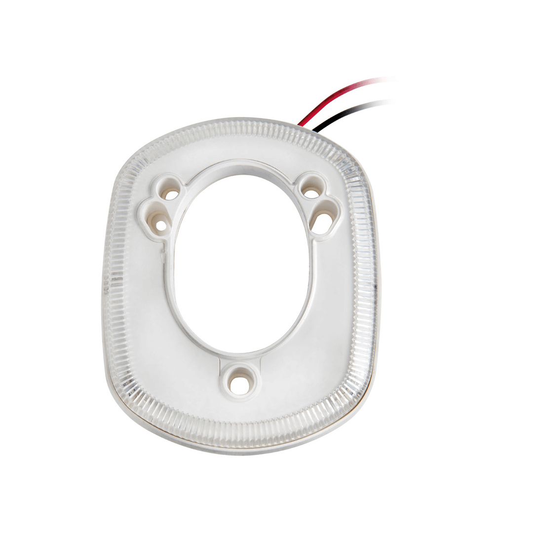 Base LED bianca per supporto portacanne a incasso con cavi rosso e nero, forma ovale arrotondata