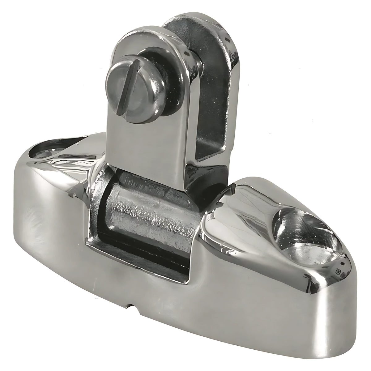 Basetta piana modello BPI in acciaio inox AISI 316 con attacco pivottante snodato per il fissaggio di tendalini e capottine nautiche.