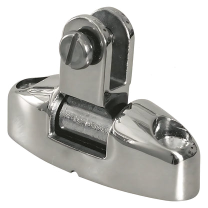 Basetta piana modello BPI in acciaio inox AISI 316 con attacco pivottante snodato per il fissaggio di tendalini e capottine nautiche.