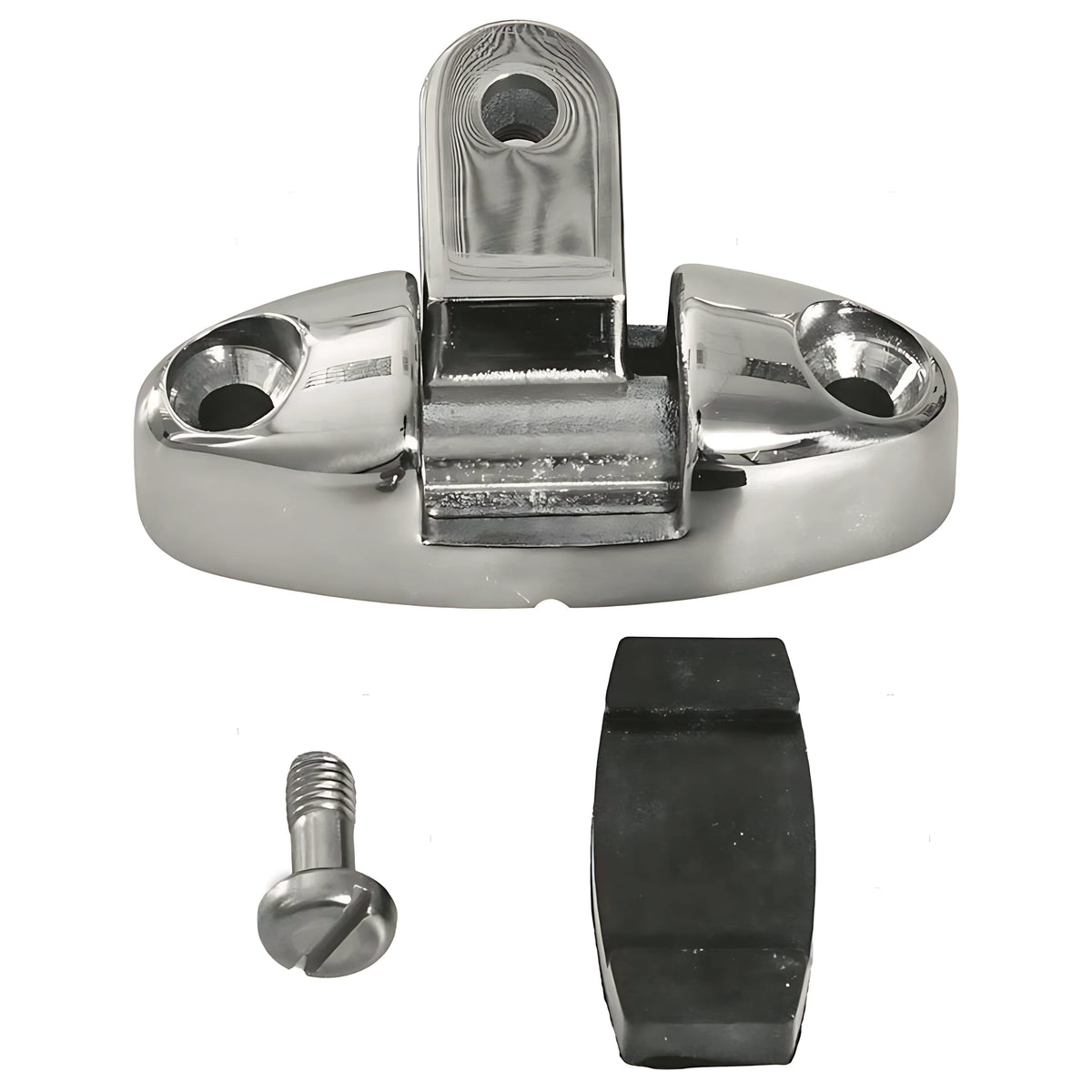 Basetta piana modello BPI in acciaio inox AISI 316 con attacco pivottante snodato per il fissaggio di tendalini e capottine nautiche.