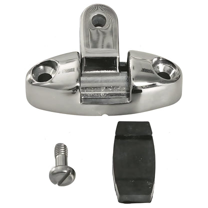 Basetta piana modello BPI in acciaio inox AISI 316 con attacco pivottante snodato per il fissaggio di tendalini e capottine nautiche.