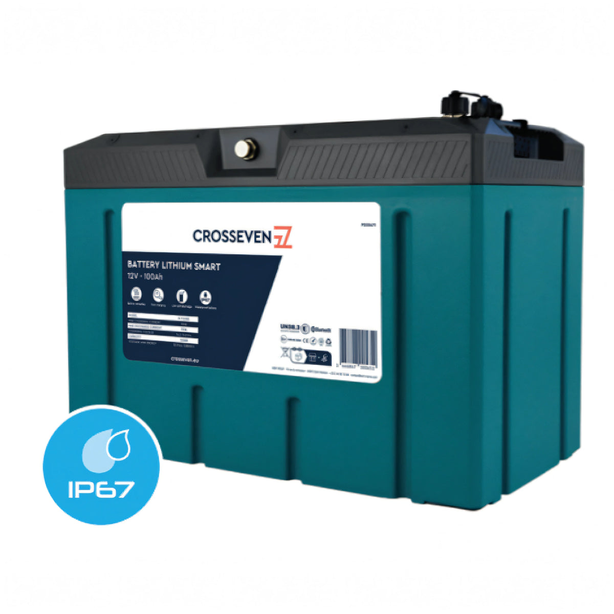 Batteria al litio LiFePO4 Crosseven Smart 12V 100Ah nautica IP67 con Bluetooth e BMS integrato