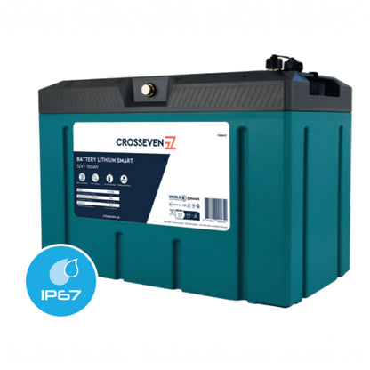Batteria al litio LiFePO4 Crosseven Smart 12V 100Ah nautica IP67 con Bluetooth e BMS integrato