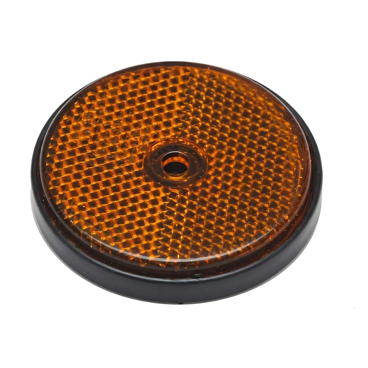 Catarifrangente arancio tondo 60 mm con foro centrale ad alta visibilità per carrelli portabarche e rimorchi