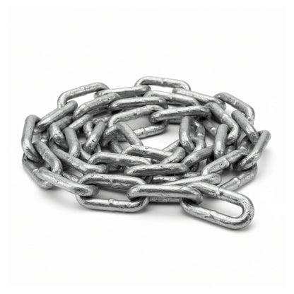 Catena genovese in acciaio zincato a fuoco, maglie rettangolari grigio metallizzato, arrotolata