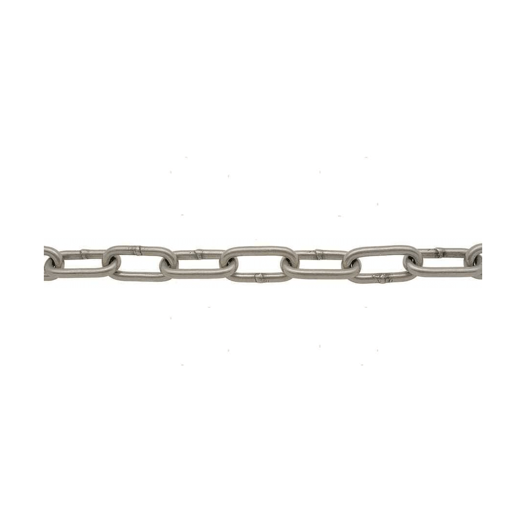 Catena a maglia genovese allungata in acciaio inox AISI 316 per ormeggi fissi e in banchina. Alta resistenza alla corrosione.