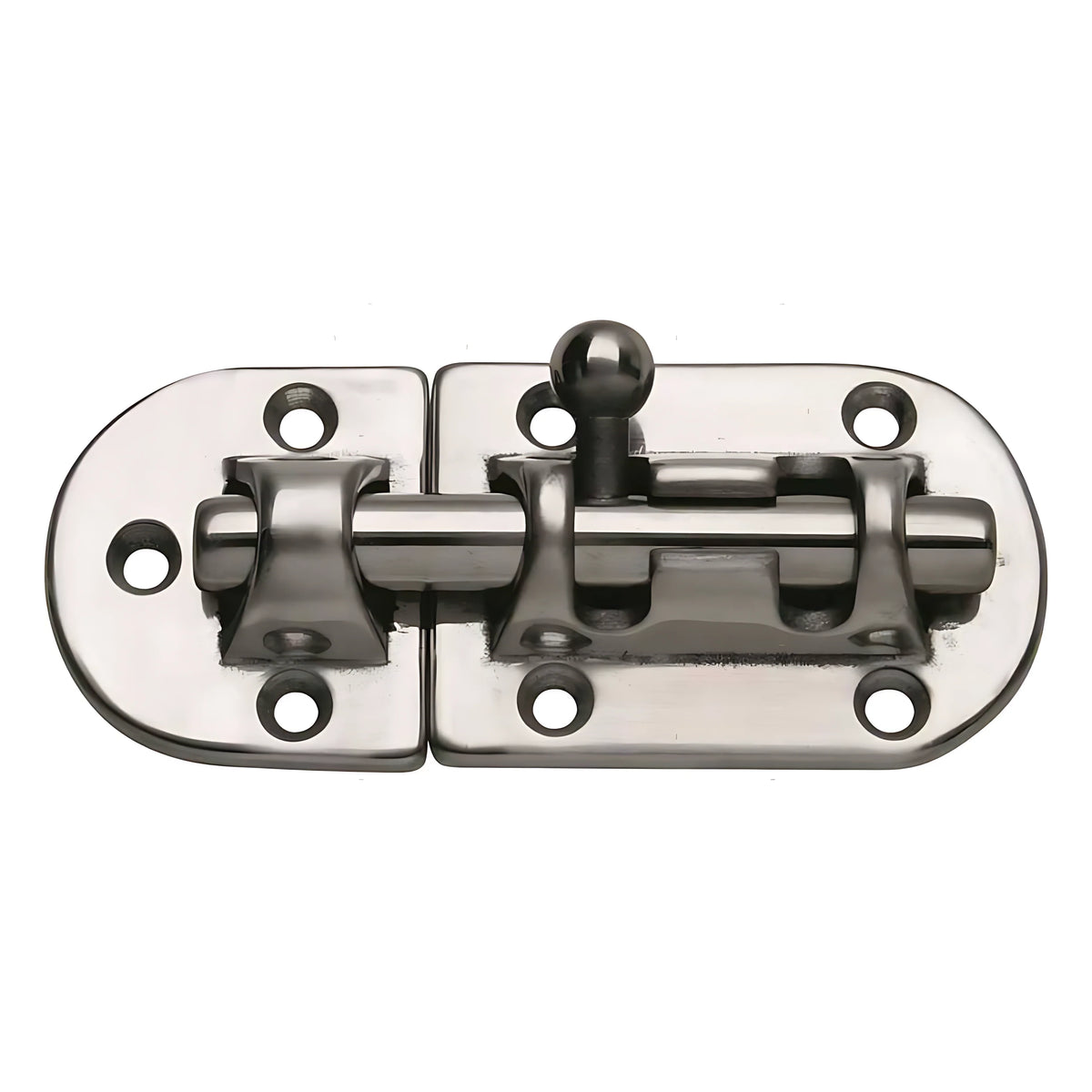 Catenaccio nautico serie Smooth in acciaio inox con angoli smussati e finitura lucida, disponibile in tre diverse misure per porte e gavoni.
