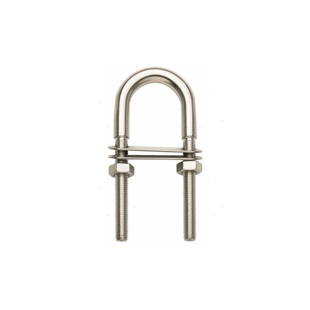 Cavallotto ad U in acciaio inox AISI 316 con doppia piastrina e dadi, forma arcuata, finitura lucida