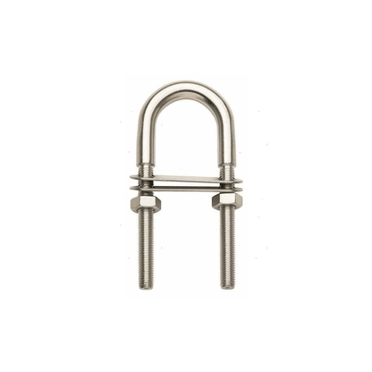 Cavallotto ad U in acciaio inox AISI 316 con doppia piastrina e dadi, forma arcuata, finitura lucida
