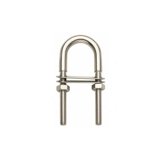 Cavallotto ad U in acciaio inox AISI 316 con doppia piastrina e dadi, forma arcuata, finitura lucida