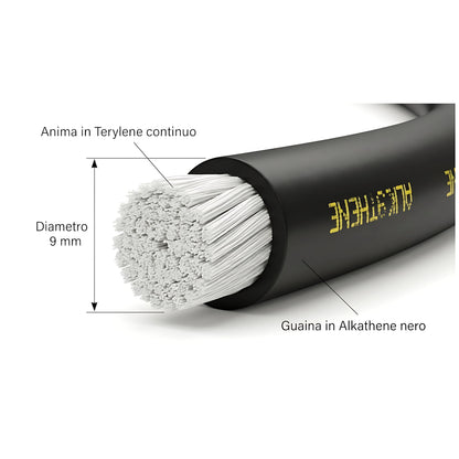 Cavo Parafil 8,5 mm in filato Terylene con guaina nera con spia gialla in Alkathene venduto al metro lineare per battagliole imbarcazioni
