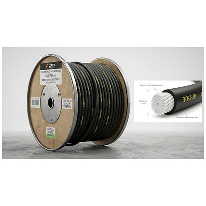 Cavo Parafil 8,5 mm in filato Terylene con guaina nera con spia gialla in Alkathene venduto al metro lineare per battagliole imbarcazioni