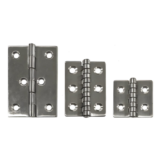 Cerniera a libro classica nautica in acciaio Inox 316, spessore 1,5 mm, per porte, sportelli e gavoni marini.