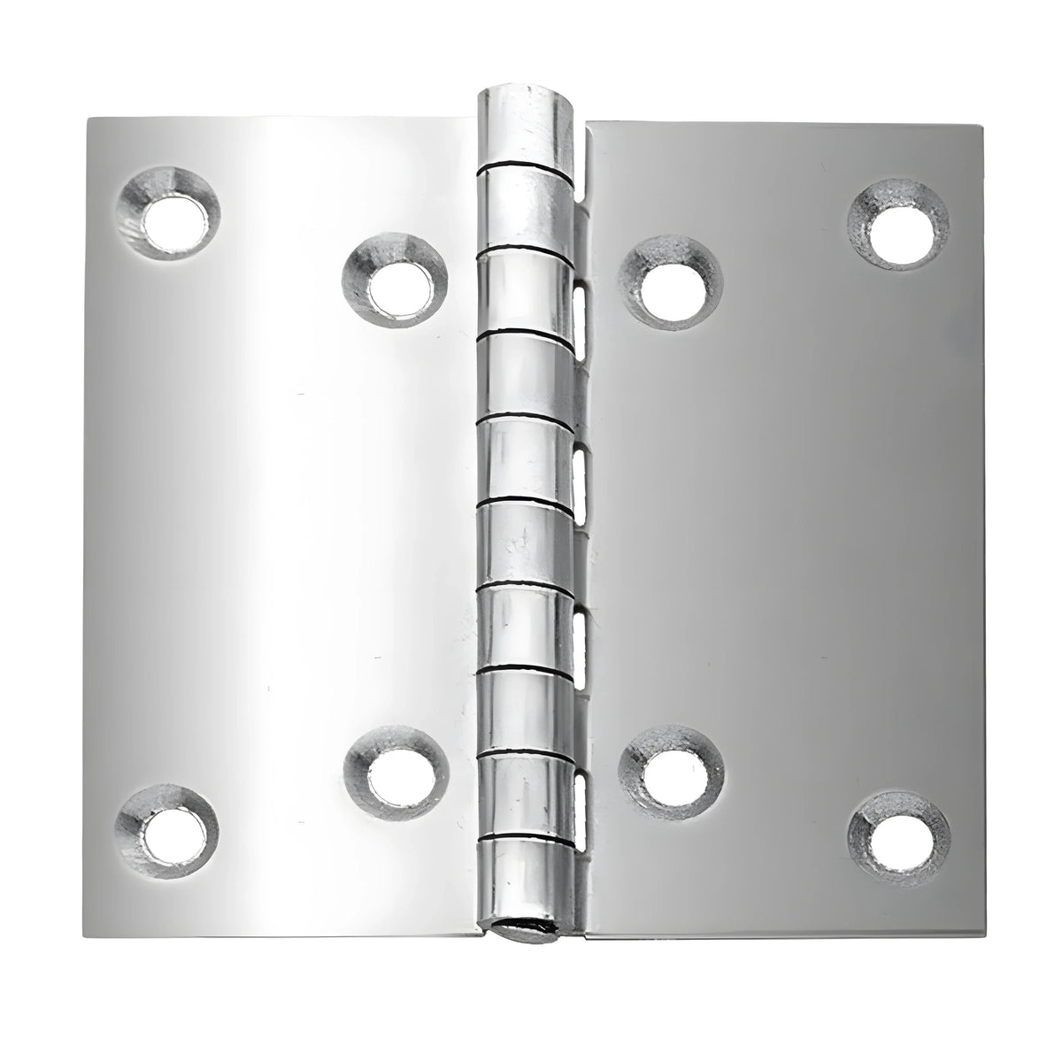 Cerniera a libro di grandi dimensioni (100x100 mm) in acciaio Inox 316, spessore 2 mm, per portelli pesanti e boccaporti nautici.