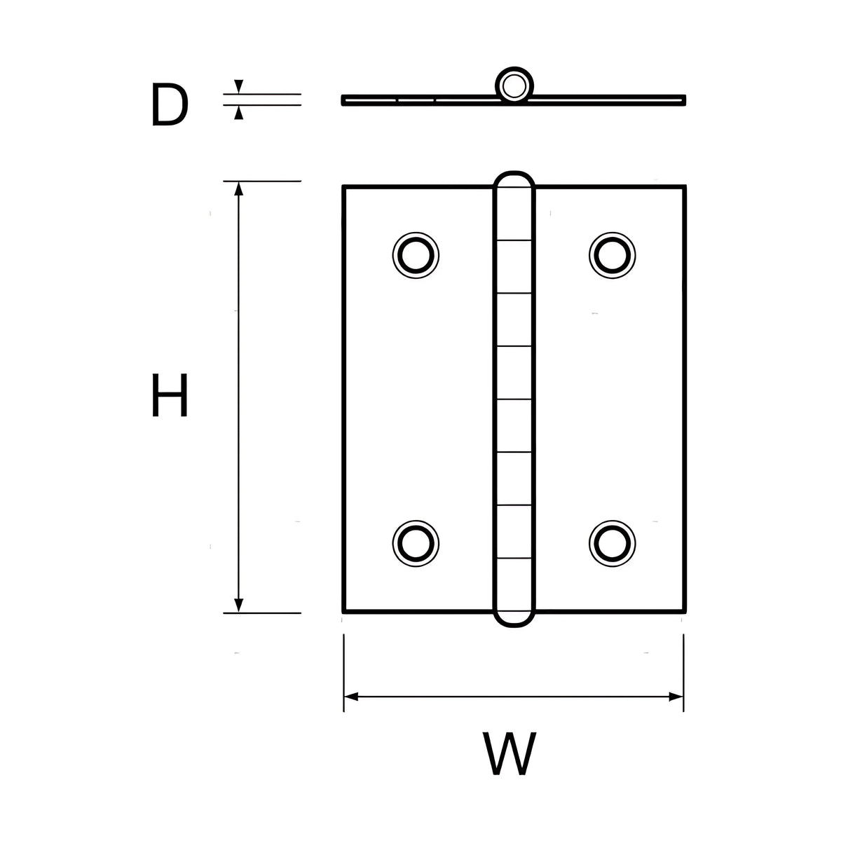 Cerniera a libro leggera nautica in puro acciaio Inox 316 per sportelli, mobili e gavoni interni.