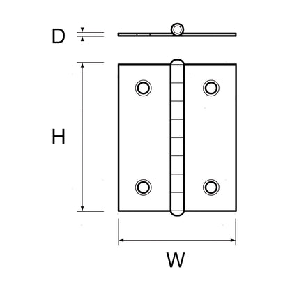 Cerniera a libro leggera nautica in puro acciaio Inox 316 per sportelli, mobili e gavoni interni.