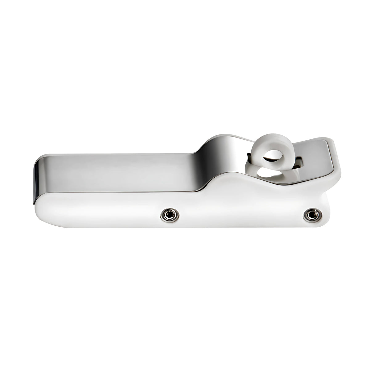 Chiusura antivibrante per gavoni in termogomma con frontale in acciaio inox lucidato e occhiello per lucchetto. Ideale per eliminare rumori e vibrazioni.