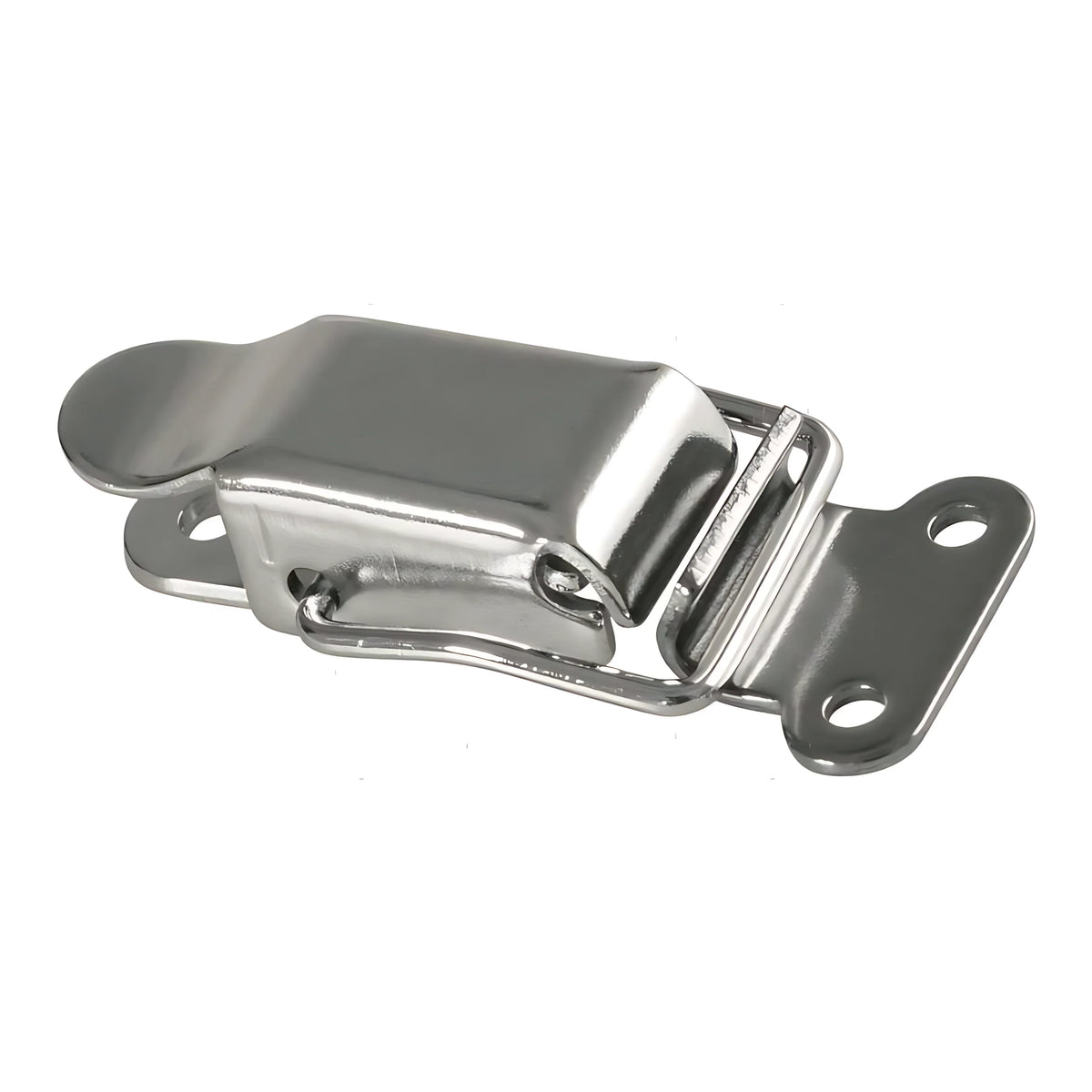 Chiusura a leva compatta in acciaio inox stampato, base stretta 55x23 mm per portelli, cassoni e ghiacciaie nautiche.