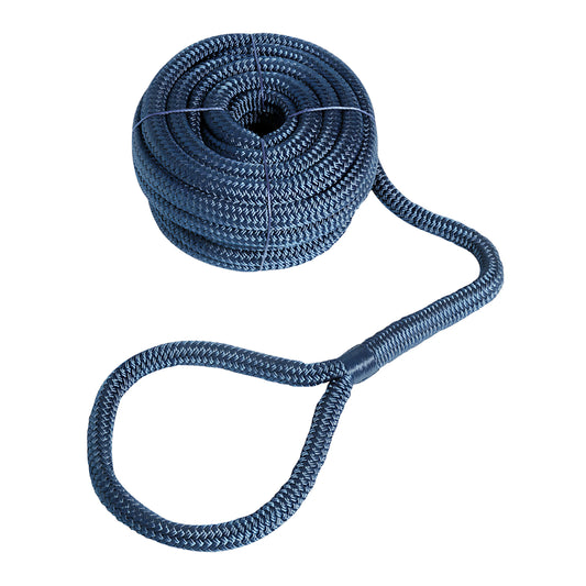 Cima di ormeggio ad alta tenacità con occhio impiombato a mano colore blu doppia treccia poliestere disponibile in 6 misure da 10 a 24 mm