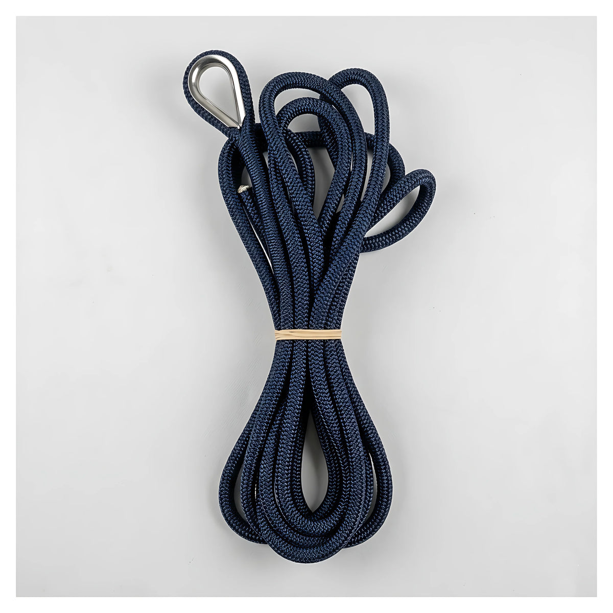 Cima d'ormeggio Excelsior in doppia treccia di poliestere blu navy impiombata con redancia in acciaio inox disponibile in 12, 14 e 16 mm