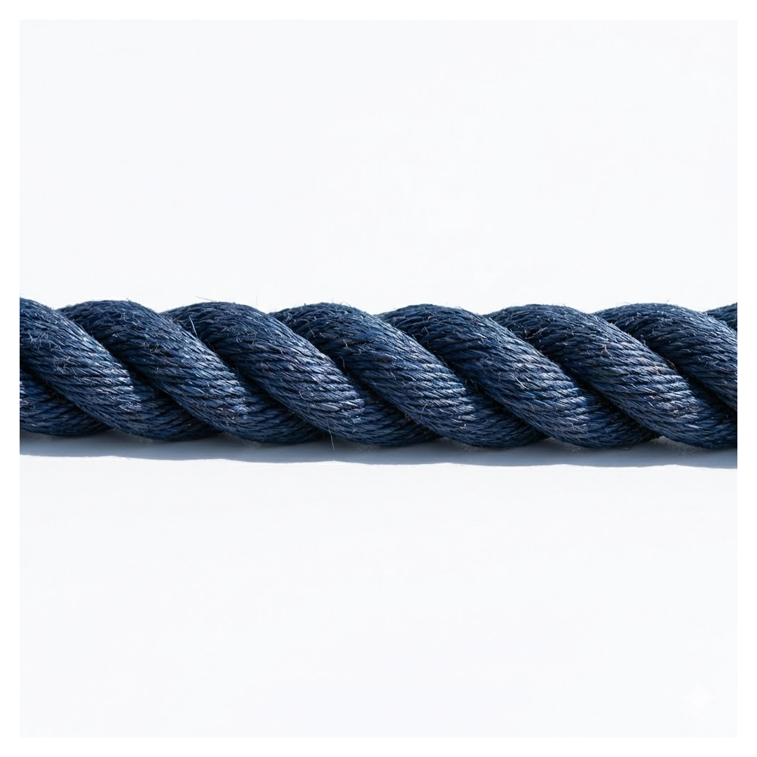 Cima nautica da ormeggio in poliestere blu navy alta tenacità, lavorazione Gherlino a 3 lignoli.