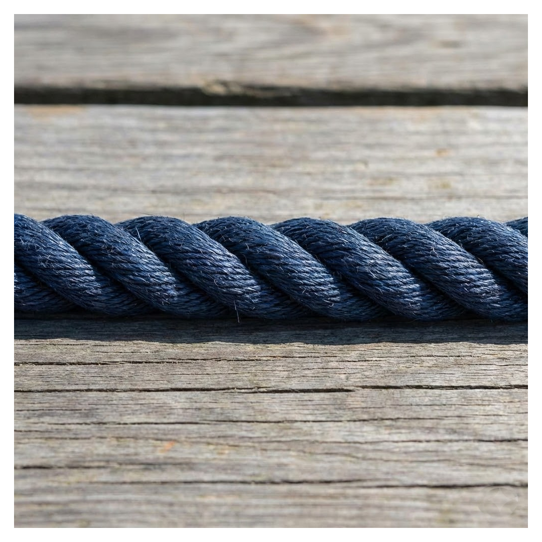 Cima nautica da ormeggio in poliestere blu navy alta tenacità, lavorazione Gherlino a 3 lignoli.